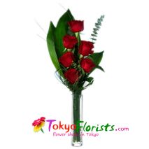 send 6 eye catching red rose vase to tokyo
