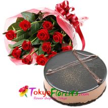 send belgium chocolate moose cake and roses to tokyo