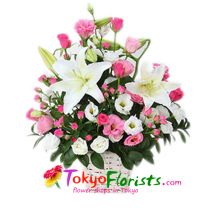send fresh flowers basket white and pink to tokyo