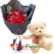send cute teddy bear with a bouquet to japan