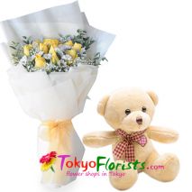 send flowers in a bouquet with a soft cuddly teddy bear to tokyo
