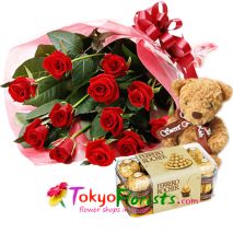 send select roses and teddy with chocolate to tokyo