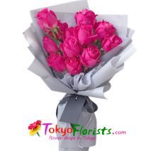 one dozen pink roses bouquet send to tokyo