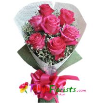 send 6 pcs pink roses in bouquet to tokyo