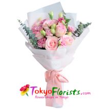 send 12 stalks of pink roses in bouquet to tokyo