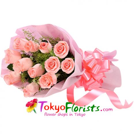 send 12 pink elegant round bouquet to tokyo