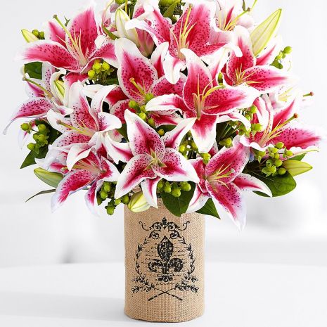 send 4 stem asiatic pink lilies in bouquet to japan