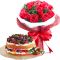 send 12 red roses bouquet with berries torte cake to tokyo