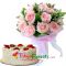 send 12 pink roses bouquet with gateau fraise cake to tokyo